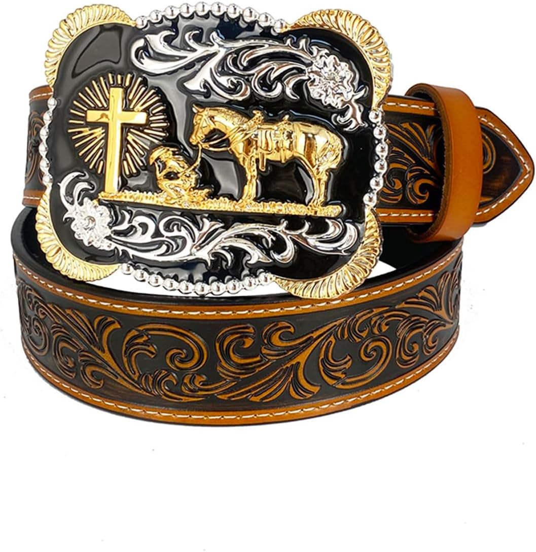 TOPACCGenuine Leather Western Belts for Womens Mens Cowboy Cowgirl Belts For Jeans Pants Rodeo Outfit
