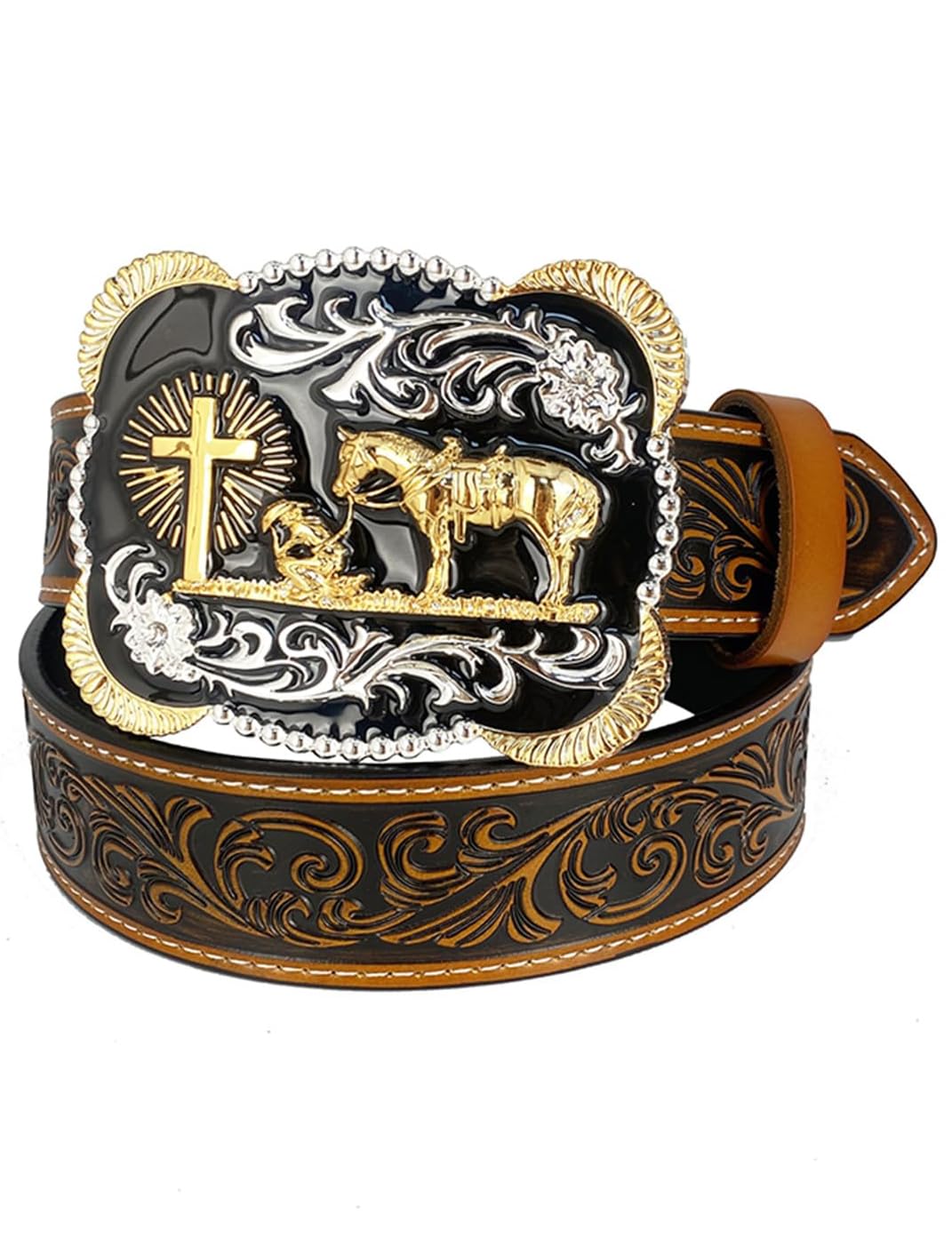 TOPACCGenuine Leather Western Belts for Womens Mens Cowboy Cowgirl Belts For Jeans Pants Rodeo Outfit
