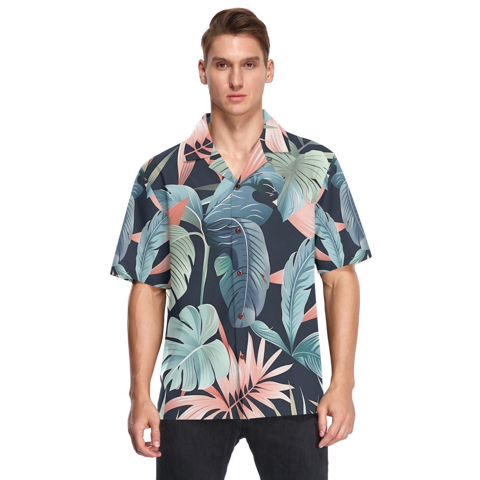 Camisa de deporte tropical para hombre con botones manga corta 8