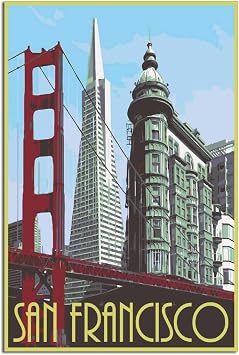 SDFSD San Francisco Skyline Vintage Travel Poster Decorative Posters Modern Bedroom Office Family Canvas Art Poster Picture Painting Posters Wall Decor Art Gift 12x18inchs30x45cm