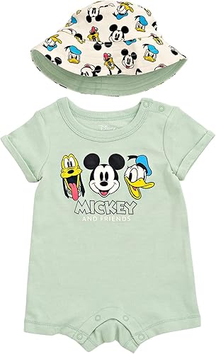 Disney Conjunto de mameluco para bebé y sombrero reversible para el sol, tallas para recién nacidos a bebés (recién nacido - 24 meses)