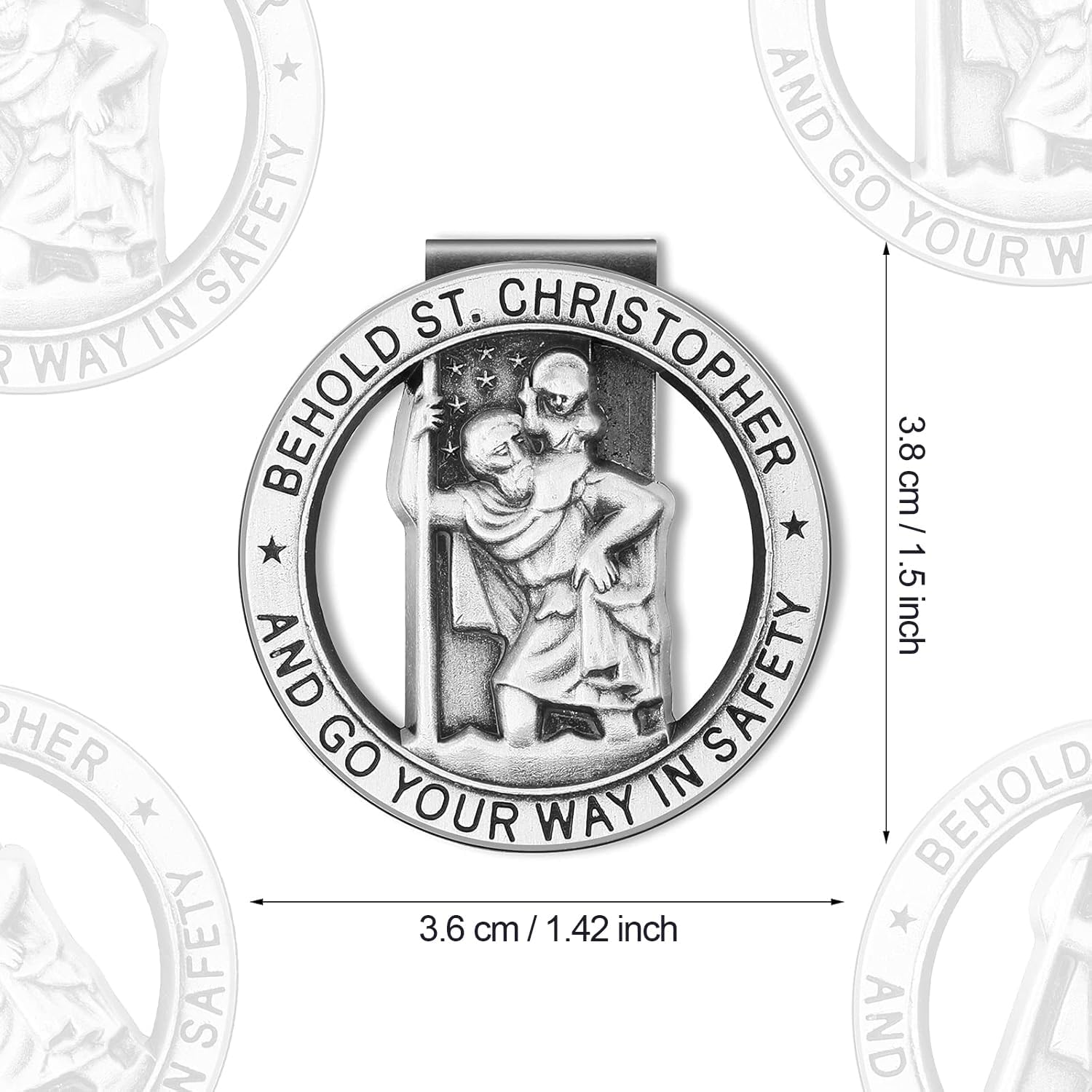 Frienda 4 Pieces St. Christopher Medal for Car, Metal Saint Christopher Visor Clip, Catholic Gifts, Go Your Way in Safety, Automotive Visor Accessories, Gift for Drivers, Families, Friends - Image 3