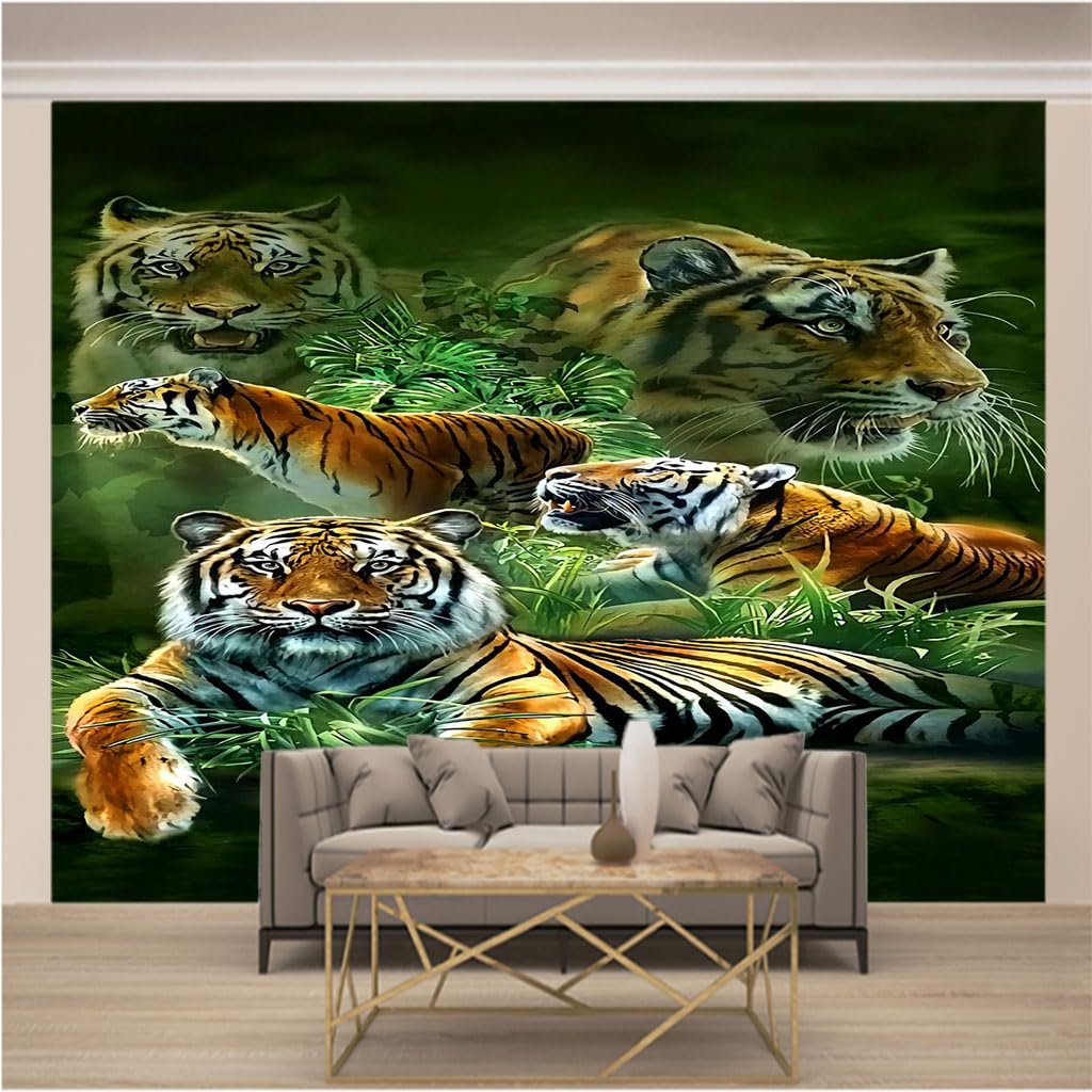 Papier peint panoramique intissé xxl 274x254cm trompe l'oeil 3d animal tigre