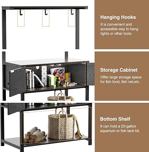 Miniatura 6 de Fienveorn - Soporte para tanque de peces de 40 a 50 galones con tomas de alimentación de luz LED, soporte de metal resistente para acuario con
