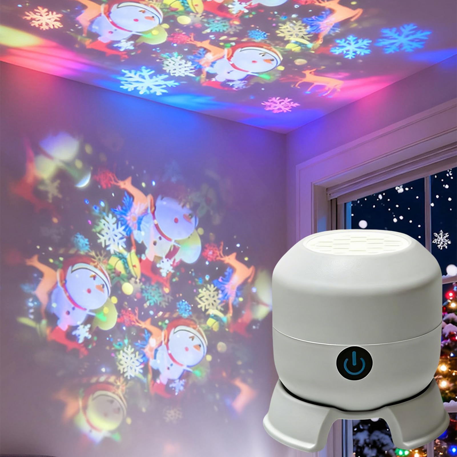 Dynamic Rotating LED Projector Light, 360° Rotating Ocean Night Light Projector, USB Dimmable Kids Projector for Bedroom Meditation, Relaxation, Bathroom, Gifts for Children and Adults (Snowman)