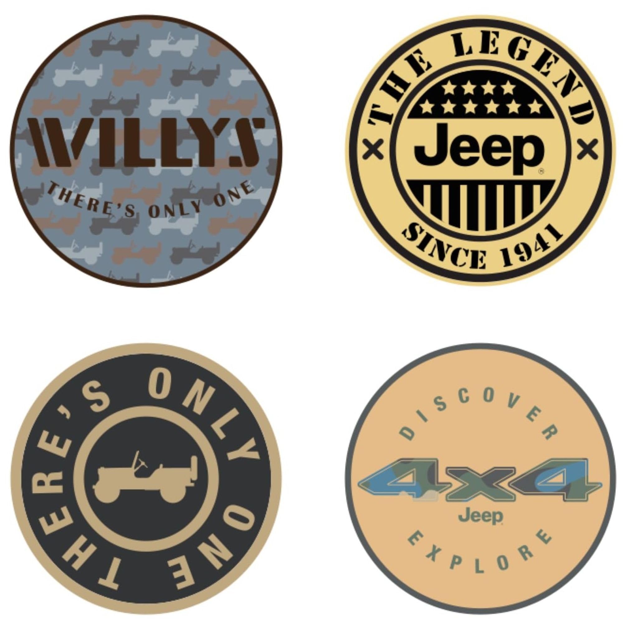 Autocollants Jeep Willys vinyle lot de 4 stickers ronds pour deco auto 4x4