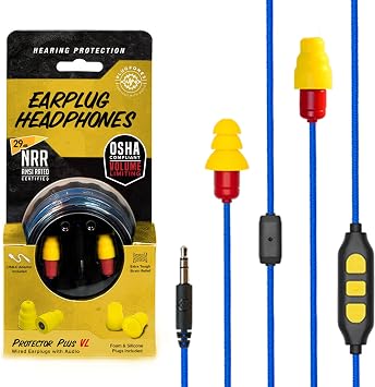 Plugfones Protector Plus VL Earplug Headphones, Hearing Protection, Yellow