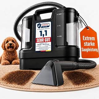 PRAXS® Waschsauger PX100 PRO – Polsterreiniger mit 18.000 Pa Saugkraft & 800 W – Sprühextraktion für Sofa, Teppich, Matratze, Auto – 1,6 L Tank, 6 Aufsätze inkl. Tierhaarbürste & Selbstreinigungs-Set