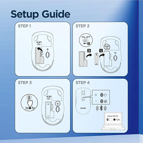 Miniatura 6 de Lenovo WL310 Ratón silencioso Bluetooth, ergonómico, DPI ajustable, clics silenciosos, Bluetooth 5.0, portátil para Windows, Mac y Chromebook, gris