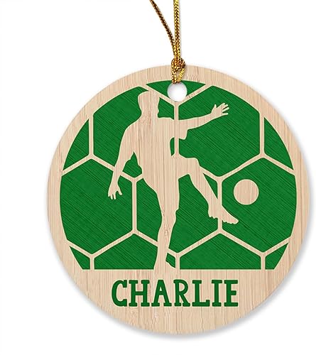Adorno de Navidad de balón de fútbol, adorno de fútbol personalizado con nombre, adorno de jugador de fútbol personalizado para árbol de Navidad