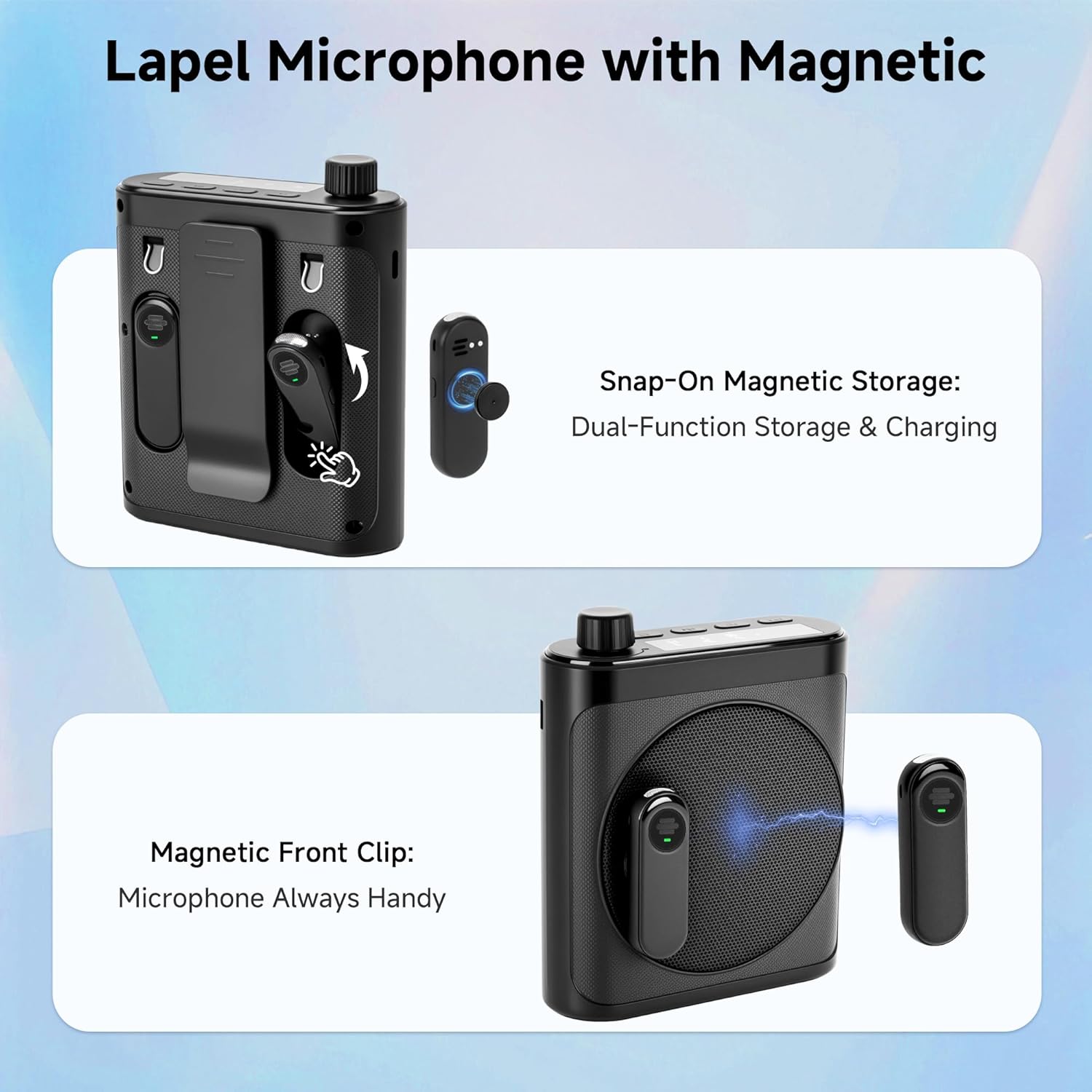 Portable Voice Amplifier with 2 Wireless Mic & Magnetic Lavalier, Portable Voice Amplifier for Teachers, Instructor, Meeting, Bluetooth Speaker Include Dual Microphone for Classroom, Yoga (Charcoal)