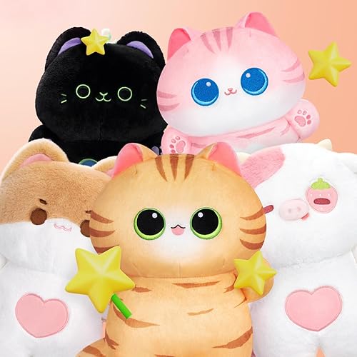 Miniatura 6 de Juguetes de peluche de gato marrón, lindos animales de peluche de gato, almohada de peluche Kawaii de gato, almohada de felpa Kawaii con bolsa de