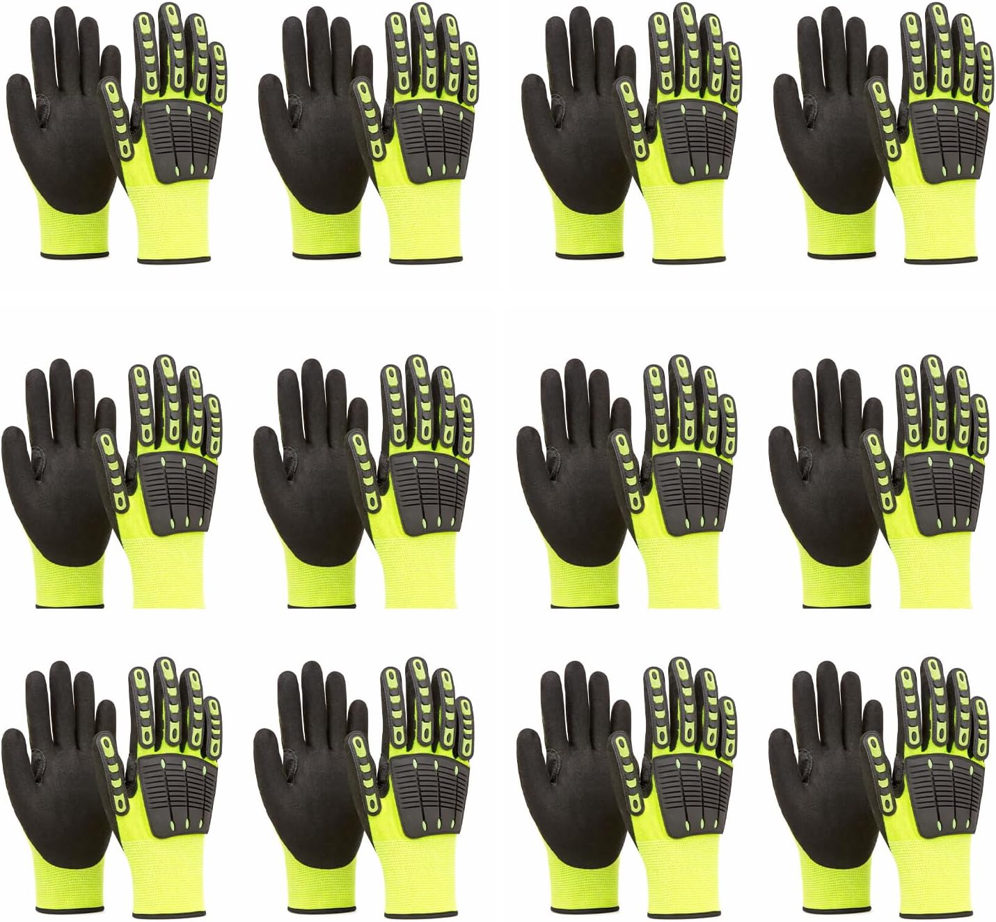 12 PACK Cut-Resistant A5 Fluorescent Yellow Work Gloves, Nitrile Non-Slip, 13 Gauge HPPE, TPR Impact Protection
