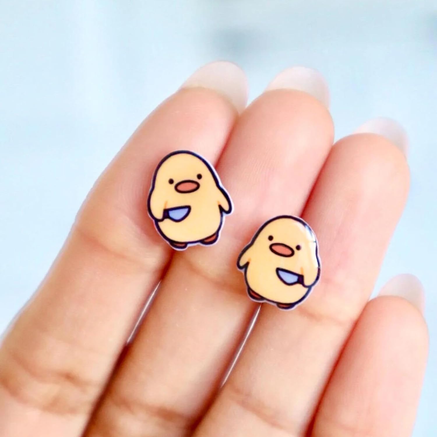 Duck with Knife Earrings - Rubber Duckie Stud Jewelry - Cute Duck Studs - Funny Unique Earrings for Girls and Boys - Hypoallergenic Nickel-Free Titanium Studs