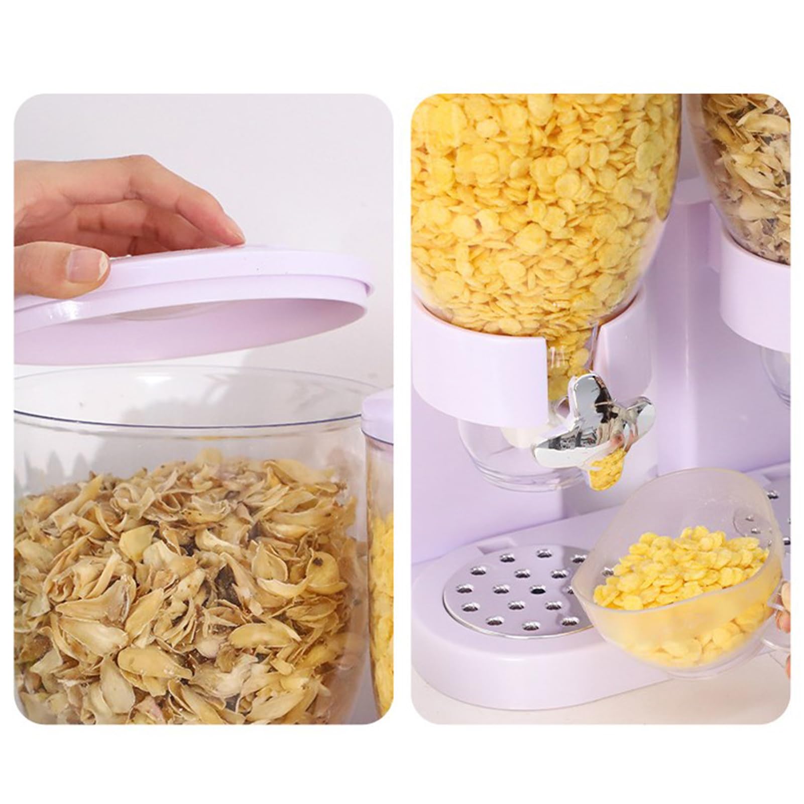 Dispenser per cereali doppio – Dispenser per snack – Cereal Dispenser, dispenser per caramelle e cibo secco, dispenser per caramelle da 2 litri (bianco, 3 scomparti)