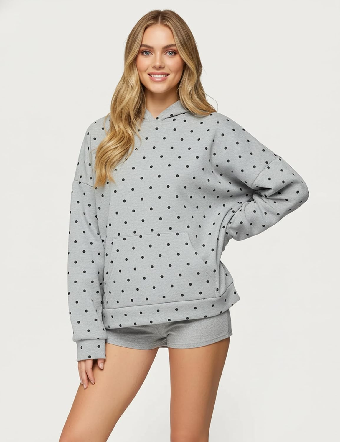 Women Polka Dot Hoodie Oversized Fleece Hooded Sweatshirt Long Sleeve Drop Shoulder Graphic Print Hoodies with Pocket - Image 2