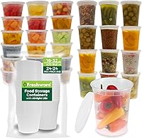 Freshware 48-Pack Meal Prep Containers (24x16oz + 24x32oz) Leakproof BPA-Free Deli Cups, Microwave Freezer Safe Stackable
