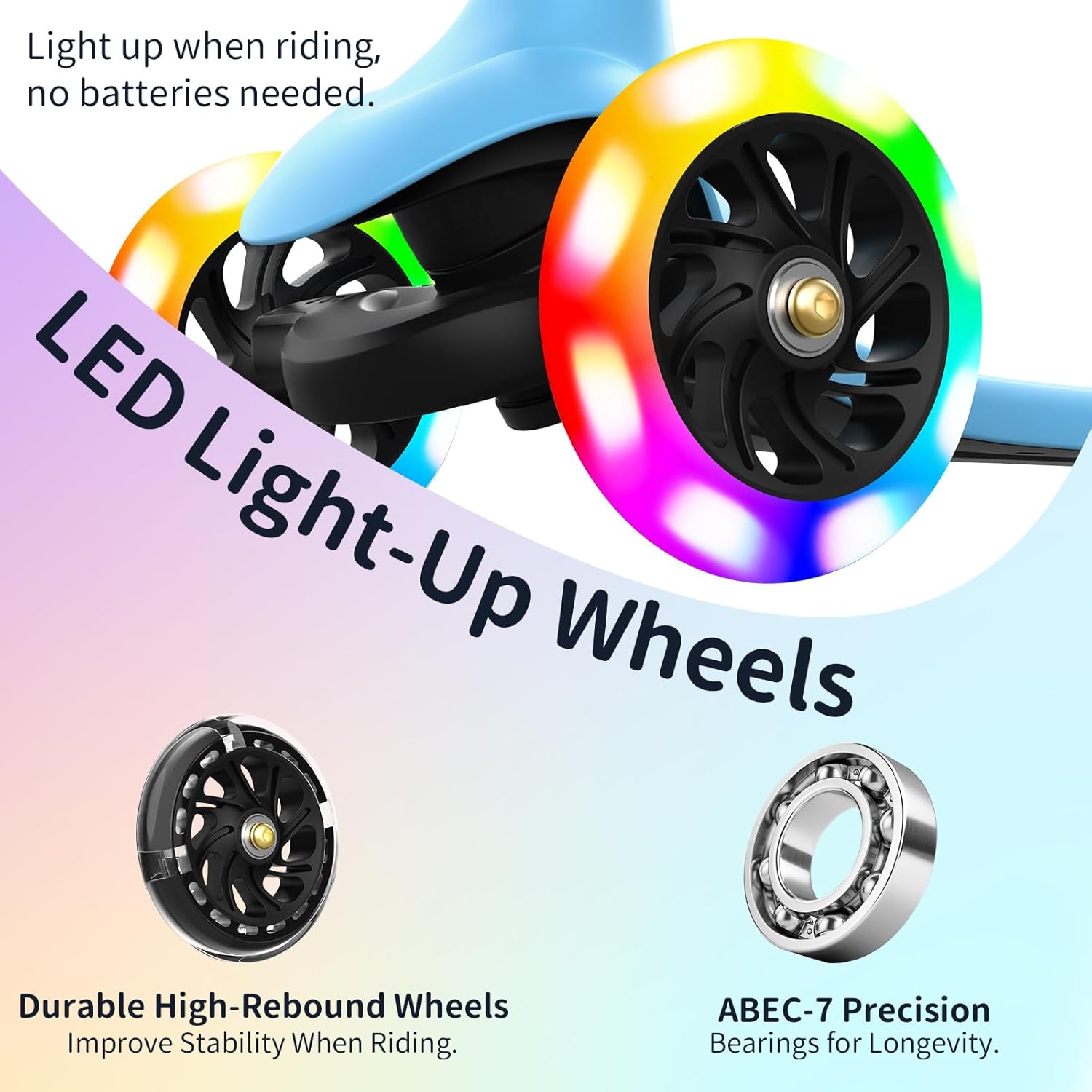 BELEEV A6 Kids Scooter with LED Light-Up Wheels & Deck, 3 Wheel Kick Scooter for Toddlers Girls Boys Ages 3-8, 4 Adjustable Handlebar, Lean to Steer, Non-Slip Deck, Lightweigh Scooter for Children