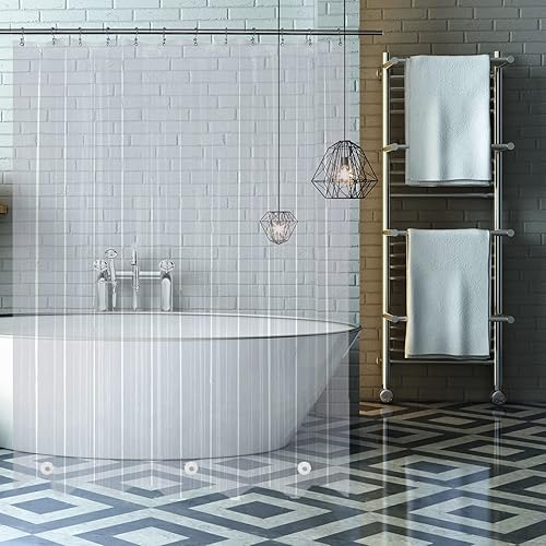 Miniatura 38 de Forro de cortina de ducha, forro de ducha de hojas de plátano de PEVA 4G, cortinas de ducha impermeables de plástico, 72 x 72 pulgadas con agujeros