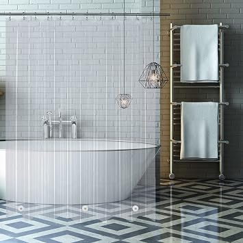 TIKABC Shower Curtain Liner, Clear Plastic Waterproof Bathroom 4G Shower Curtains, 72x72 inch Shower Liner with 3 Magnetic Weights Clear