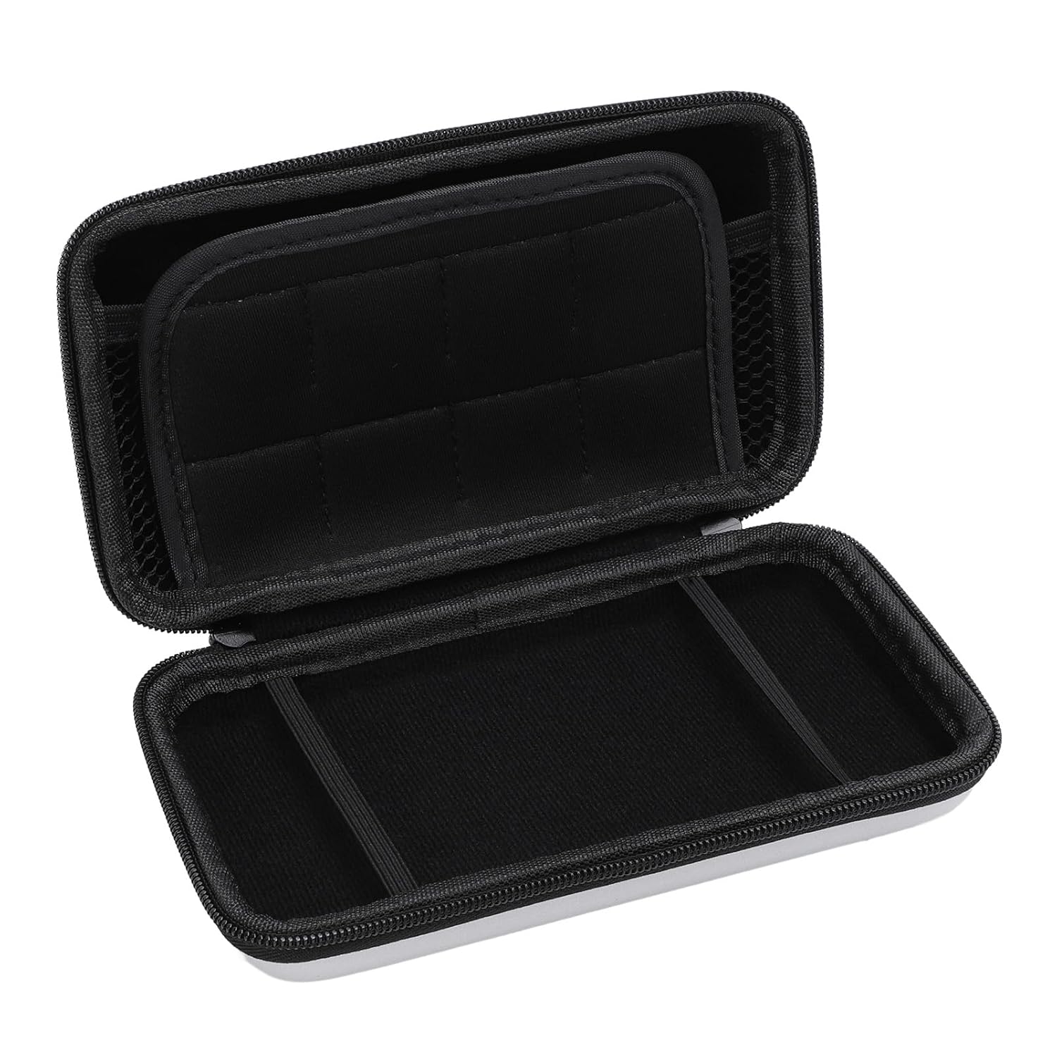 Dioche Water Hard Protective Shell Carrying Case for New 2DS XL 2DS LL 3DS with 8 Game Slots and Travel Pouch for Console Accessories - Black (Silver)
