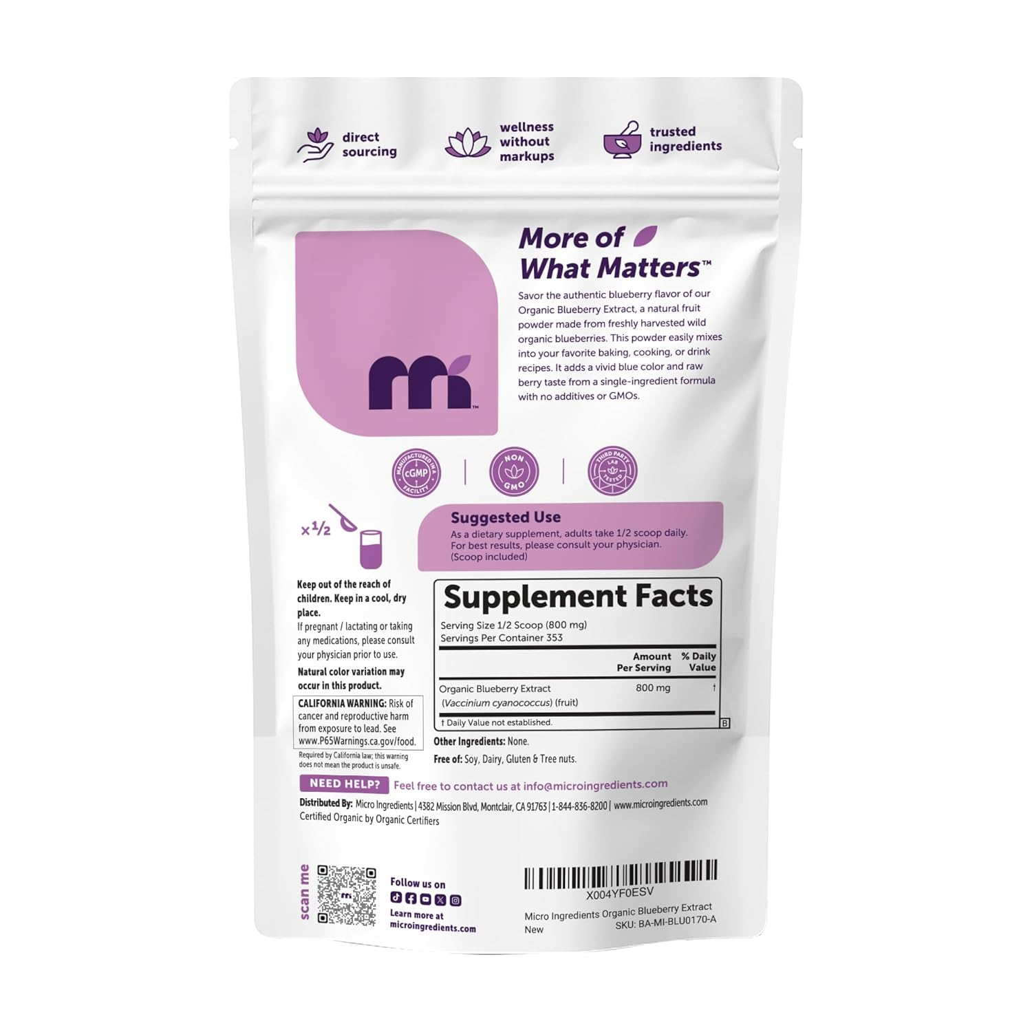 Organic Blueberry Extract Powder, 10oz | 100% Natural Fruit Powder | Freeze-Dried Wild Blueberries Source | No Sugar & Additives | Great Flavor for Drinks, Smoothie, & Beverages | Non-GMO & Vegan