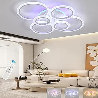 Lustre LED Plafonnier Salon Dimmable 50W - 3000K à 6000K (Blanc Chaud/Neutre/Froid) - Télécommande - Design 5 Pétales - 60x60cm - Noir