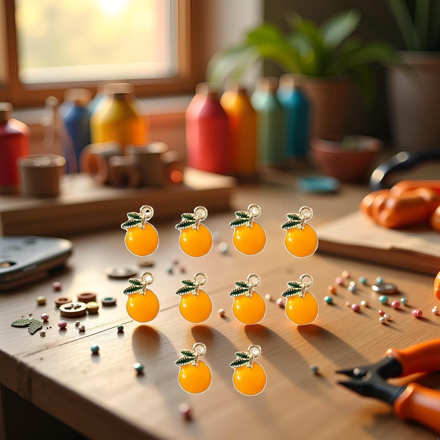 10 Pcs Cartoon Orange Fruit Charms for Jewelry Making, DIY Plated Enamel Cute Orange Pendant for Earring Necklace Bracelet Keychain Craft Supplies Findings Making Accessories, 8x13mm - Image 2