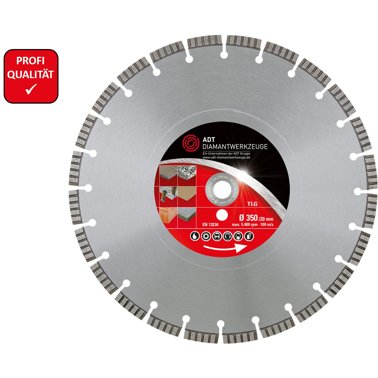 Diamante Piezas Premium Diámetro 350/20,0 mm orificio para amierten hormigón, piedra natural y artificial, cerámica, construcción material con 10 mm Segmento turbo