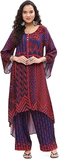 BIBA Women Rayon Printed Asymmetric Kurta Set Price In India