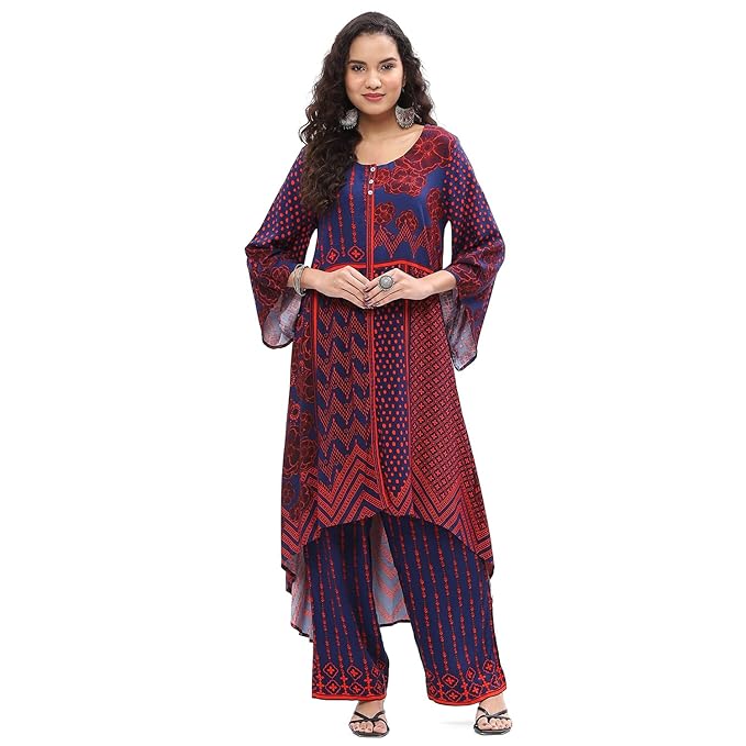 BIBA Women Rayon Printed Asymmetric Kurta Set