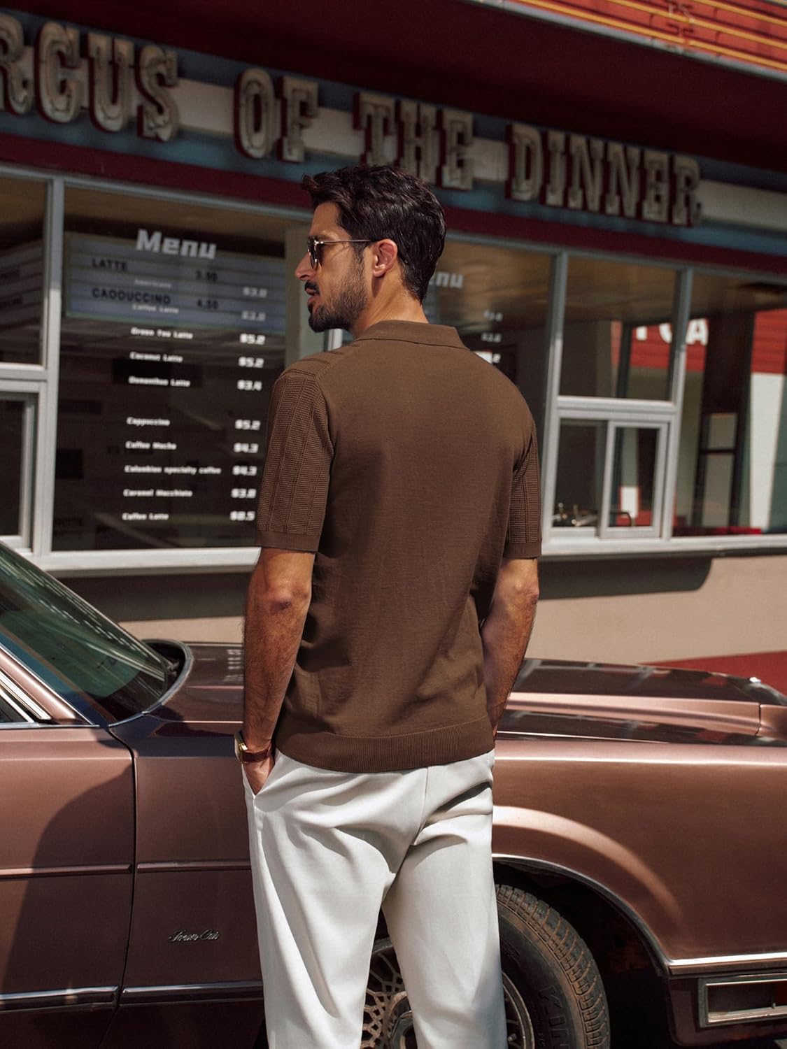 PJ PAUL JONES Mens Polo Shirts V-Neck Knit Polo Textured Summer Shirts