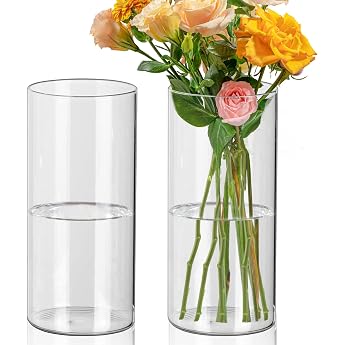 Glass Cylinder Vase 20 cm High Glass Cylinder Candles Glass Vase Set of 2