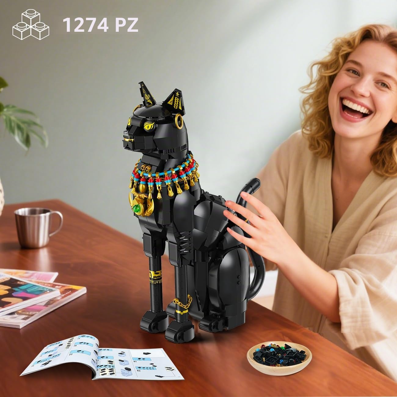 CUBIMANA Kit di gatti faraone egiziano – mattoncini da costruzione con gatto nero giocattolo per adulti, modello di gatto egiziano come decorazione per la casa, ufficio, regalo per adolescenti dai 10
