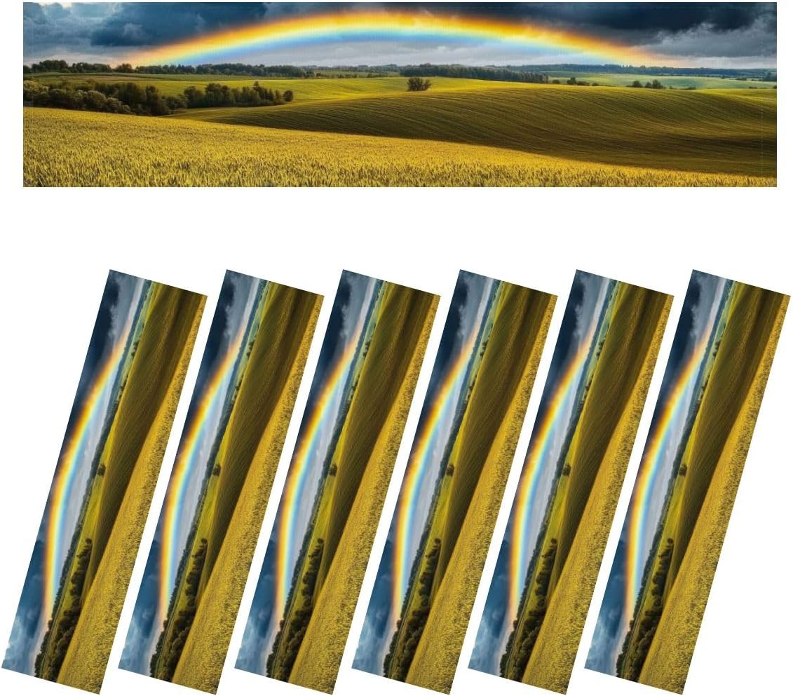 Fluorescent Light Covers for Ceiling Lights Scenic View Rainbow Green Field Easy to Install Magnetic Light Filter for Classroom Office Hospitals School Home Decor