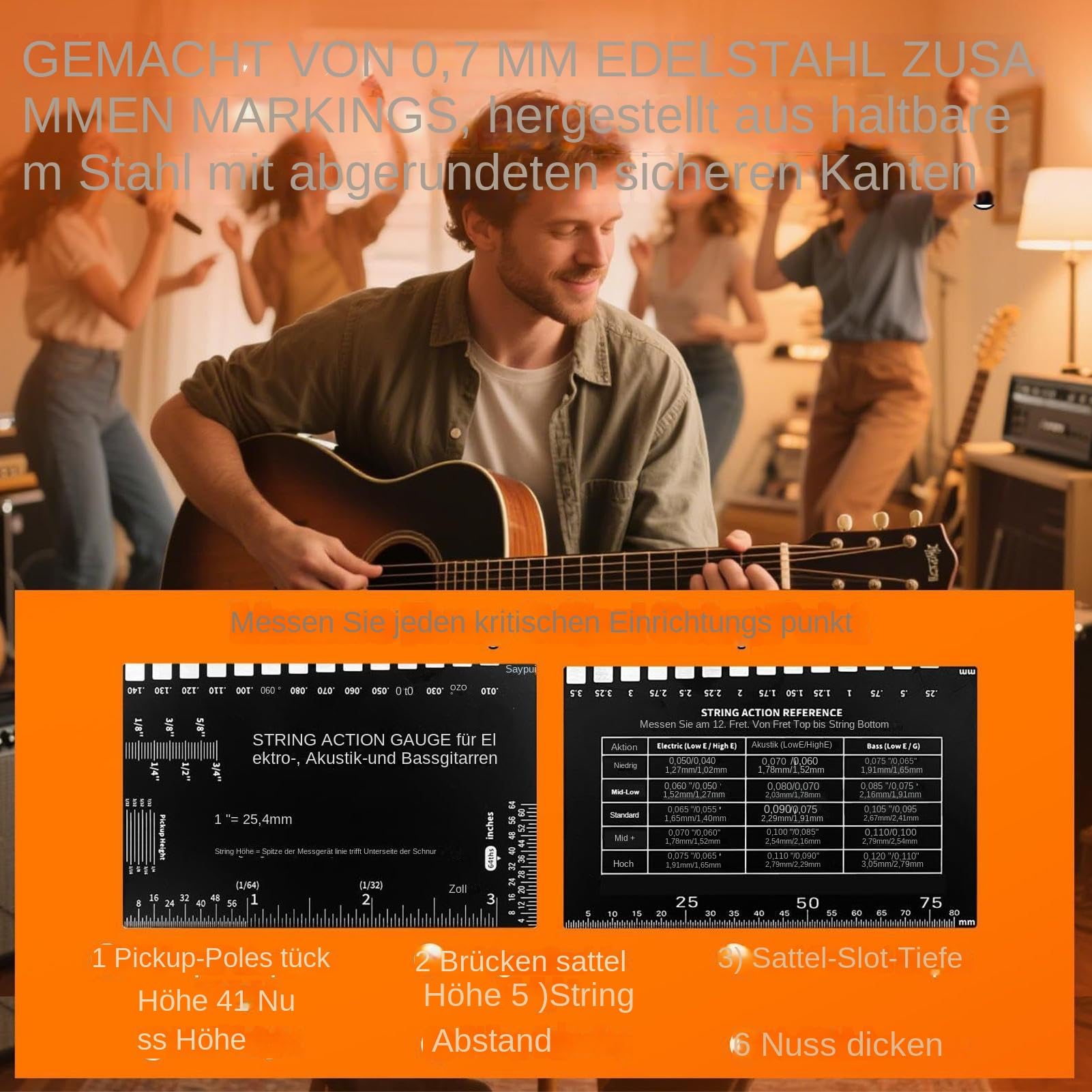 Przyrząd Do Pomiaru Strun Gitary Akcesoria do Regulacji Basów | Precyzyjny Przyrząd Pomiarowy Do Konserwacji W Domu Dla Lutników Instrumentów Elektrycznych I Basowej Podróży