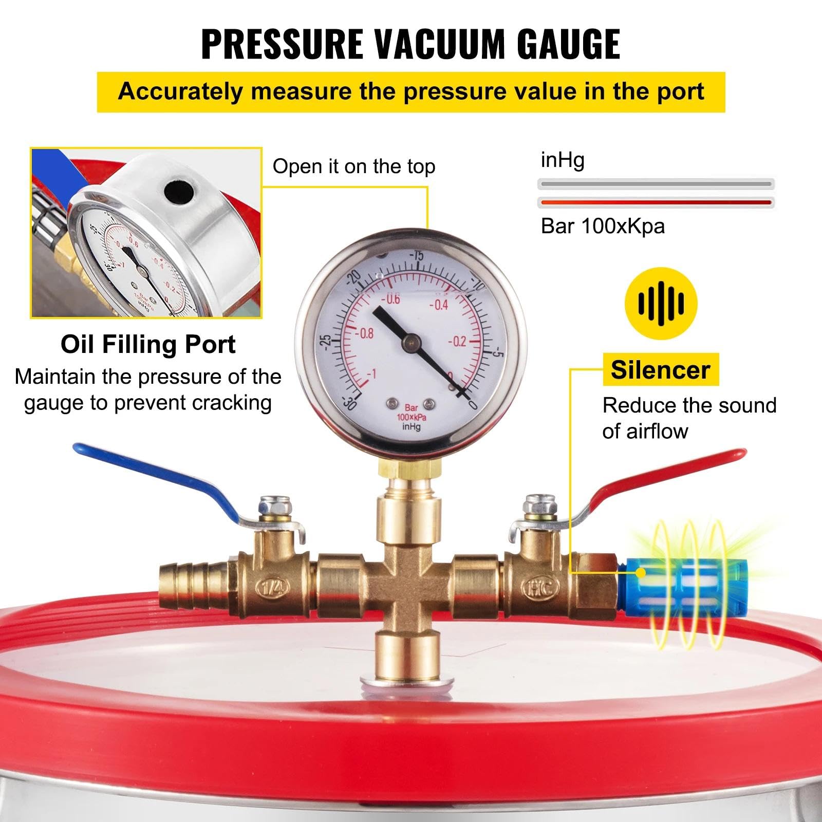 di Degassamento Sottovuoto con Guarnizione in Silicone E Tubo Della Pompa, 1.5 galloni 5.6 litri