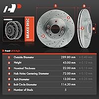 Vista 5 de A-Premium Rotores de freno de disco perforados y ranurados delanteros de 11.41 pulgadas (11.409 in) compatibles con modelos seleccionados de Mazda