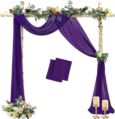 MODFUNS Cortinas moradas para arco de boda, tela drapeada, 18 pies, 2 paneles de tela de gasa, arcos de boda para ceremonia al aire libre, cortinas