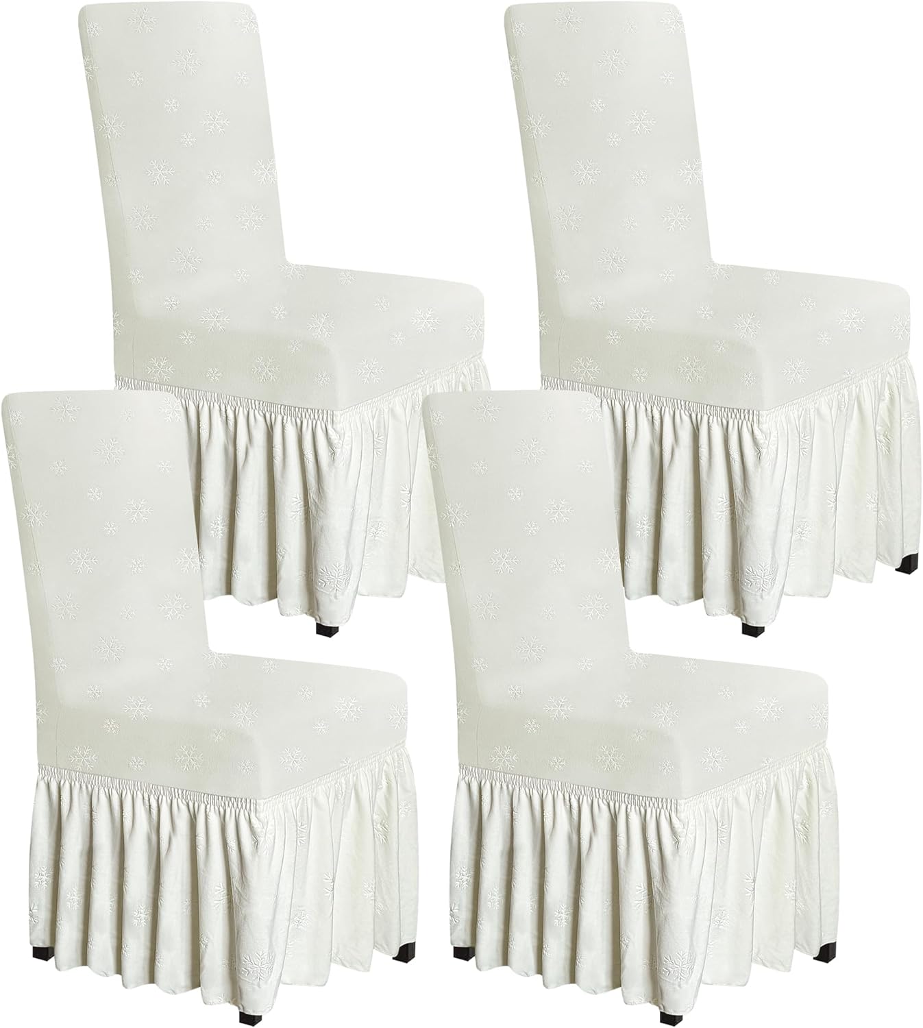 molasofa Chair Covers for Dining Room Set of 4 Stretch Chair Slipcovers with Skirt for Kitchen Seat Protectors Wedding Banquet Decor Kids Pets Spandex Fabric Washable (4pcs, Beige Snow)