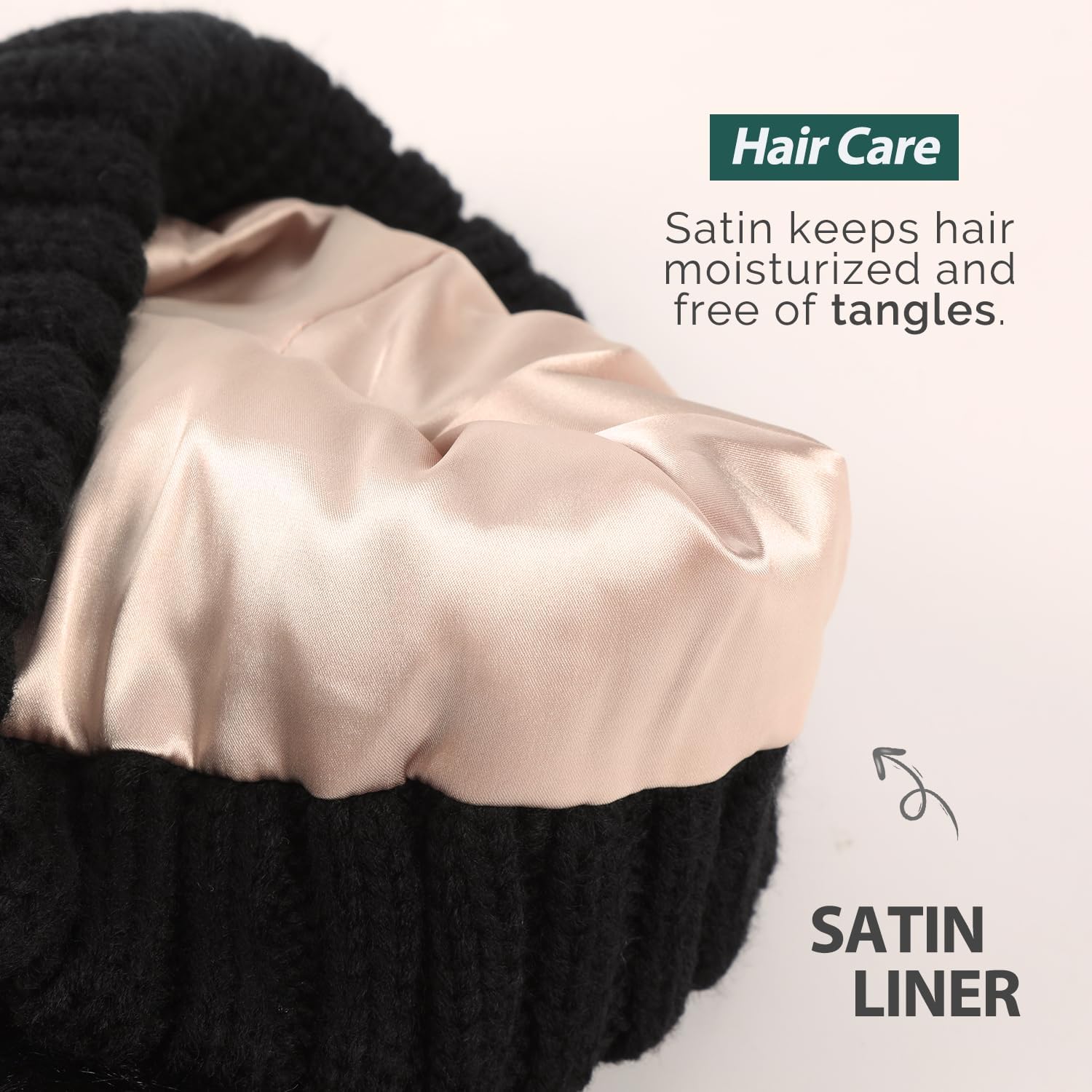 Satin Lined Winter Beanie Hats for Women Girls, Warm Knit Hats with Faux Fur Double Pom Pom Ears - Image 4