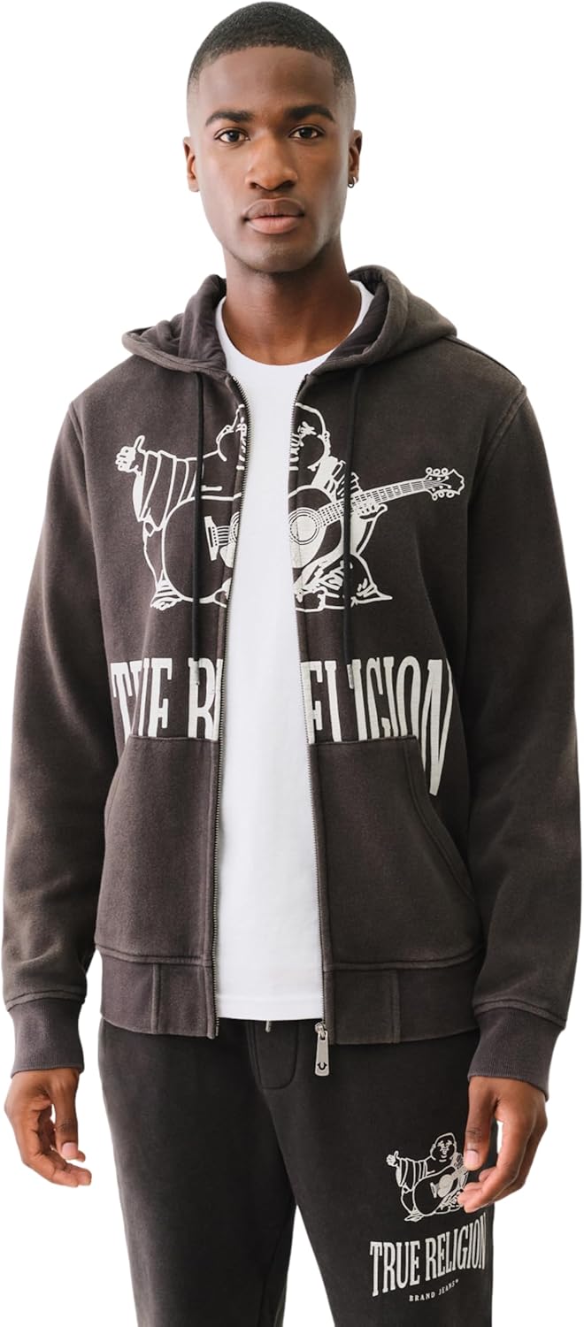 True Religion Men's Crackle Zip Up Hoodie