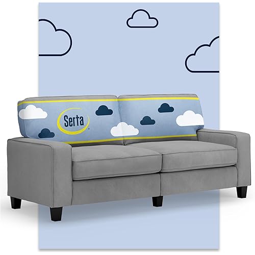 Serta Palisades 78" Track Arm Sofa, Easy Care Polyester, Soft Pillow Back, Pocket Coil Seat Cushions, Removable Covers, Loveseat or Couch for Small Spaces, Living Rooms or Bedrooms, Glacial Gray
