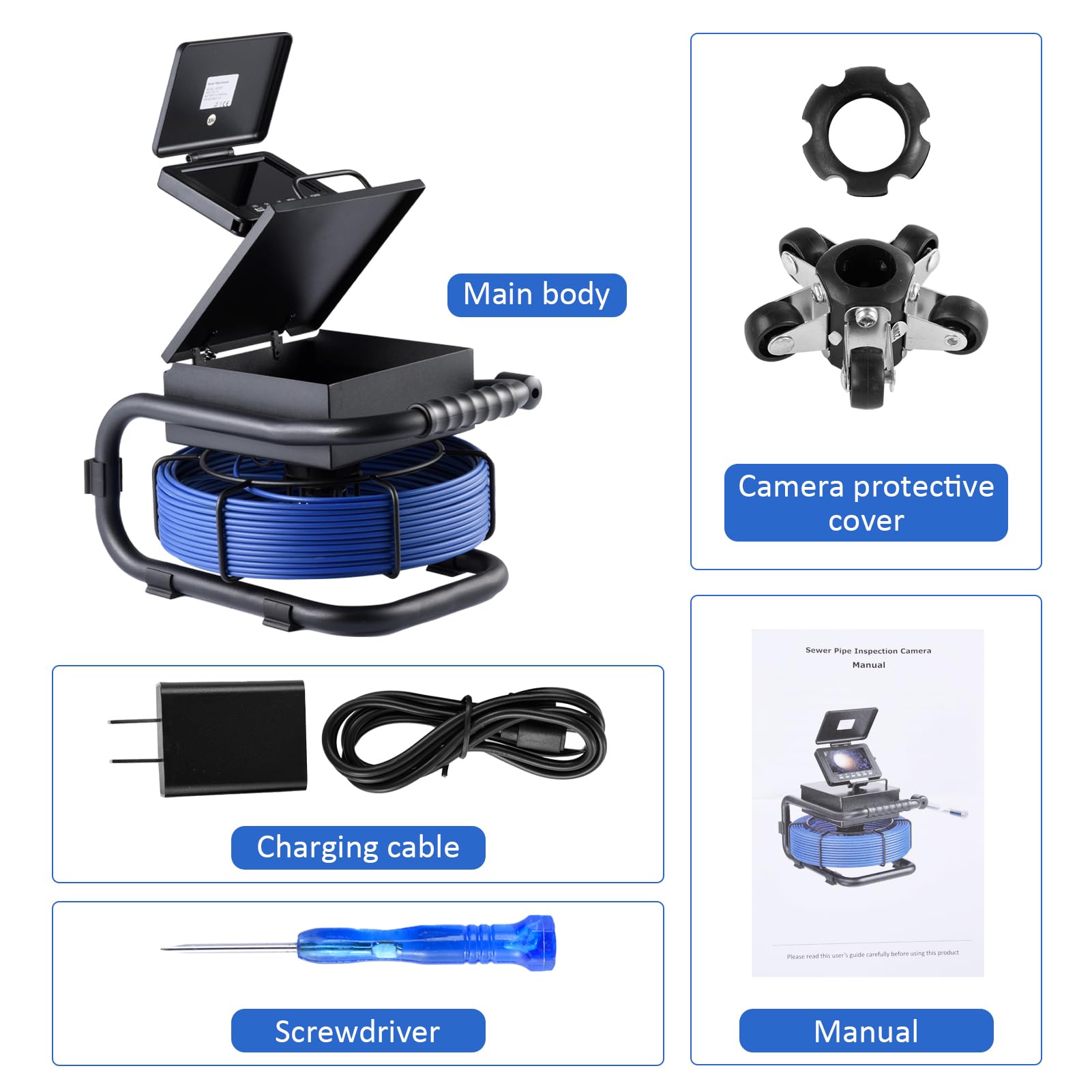 Sewer Drain Camera | Camera for Plumber,Waterproof Camera with 512 Hz Transmitter Automatic Leveling, High-Resolution Easy Navigation Camera for Efficient Inspection