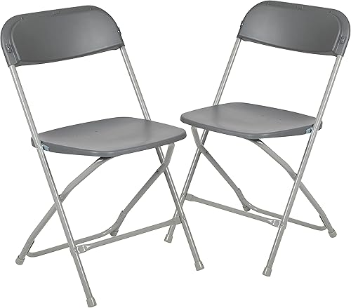 Flash Furniture Hercules Series - Silla plegable de plástico, color gris, paquete de 2, capacidad de peso de 650 libras, cómoda silla para eventos,
