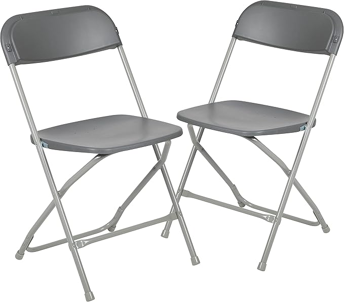 Flash Furniture Hercules Series Plastic Folding Chair - Grey - 2 Pack 650LB Weight Capacity Comfortable Event Chair-Lightweight Folding C...