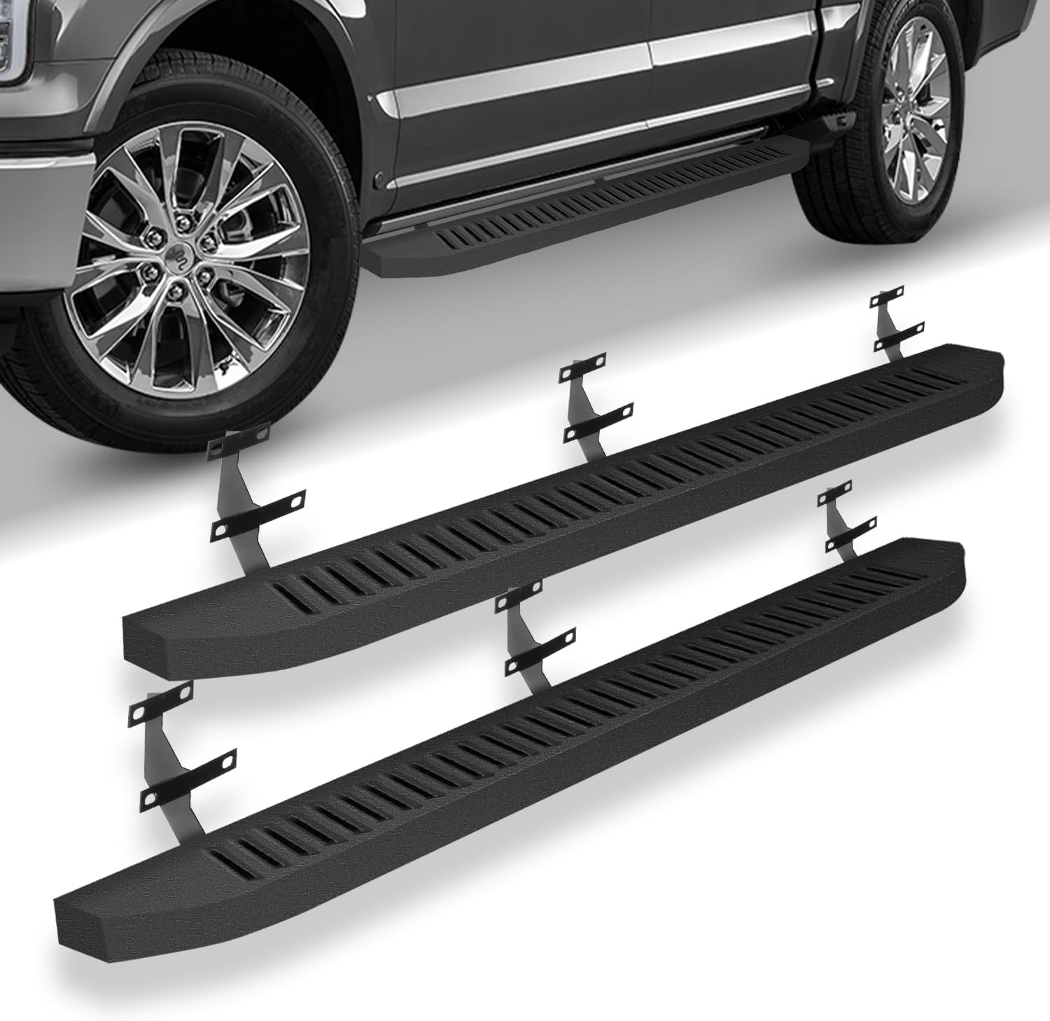 6" Wide Running Boards Compatible with 2015-2024 Ford F-150 SuperCrew Cab, Carbon Steel Textured Black Side Steps Nerf Bars