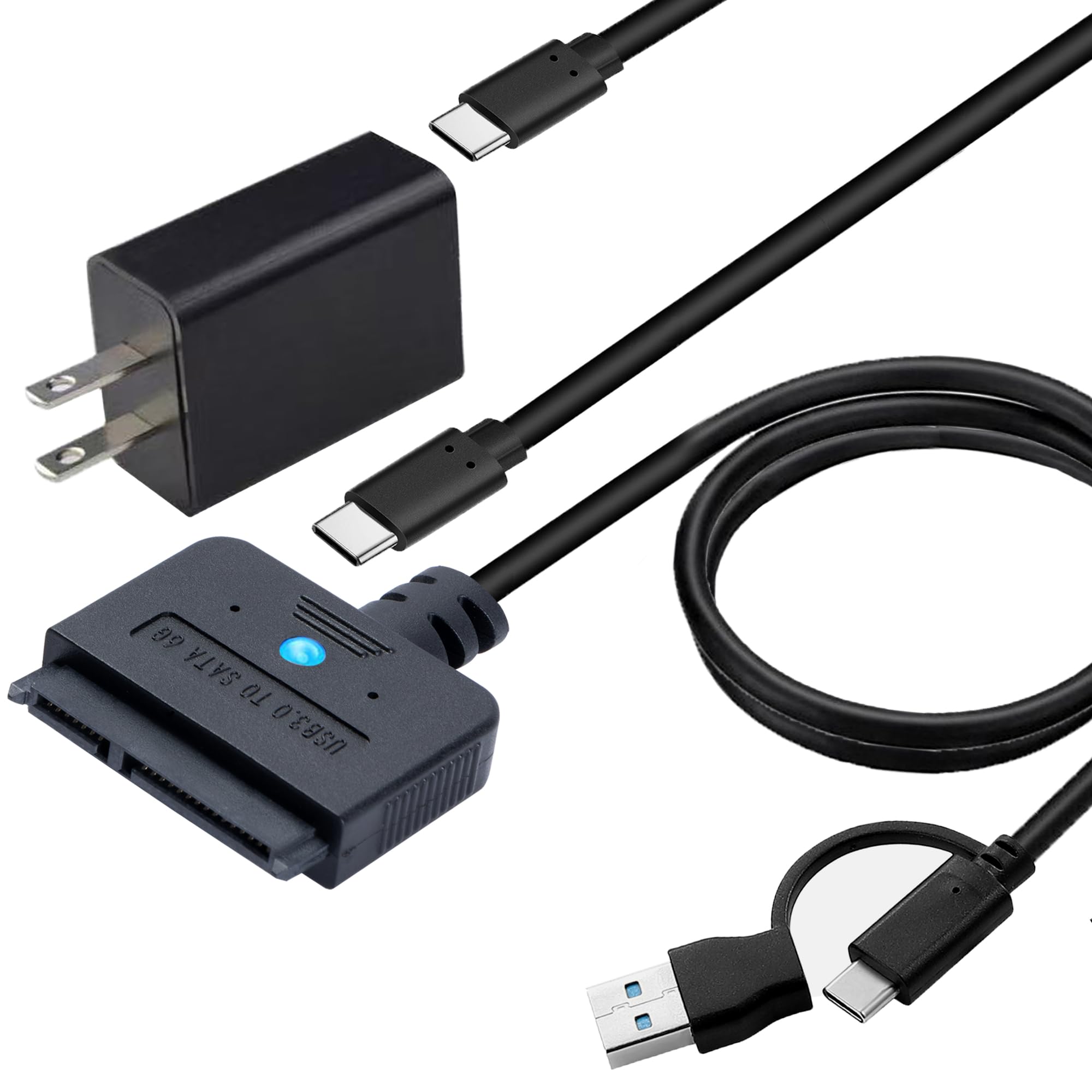 FARBOKO USB 3.0 to SATA Adapter, USB A & Type C 2.5/3.5 Inch Hard Drive Converter with 30W Power Supply, UASP 5Gbps High-Speed Transfer, Plug-and-Play for Windows/Mac/Linux (3.2ft Cable)