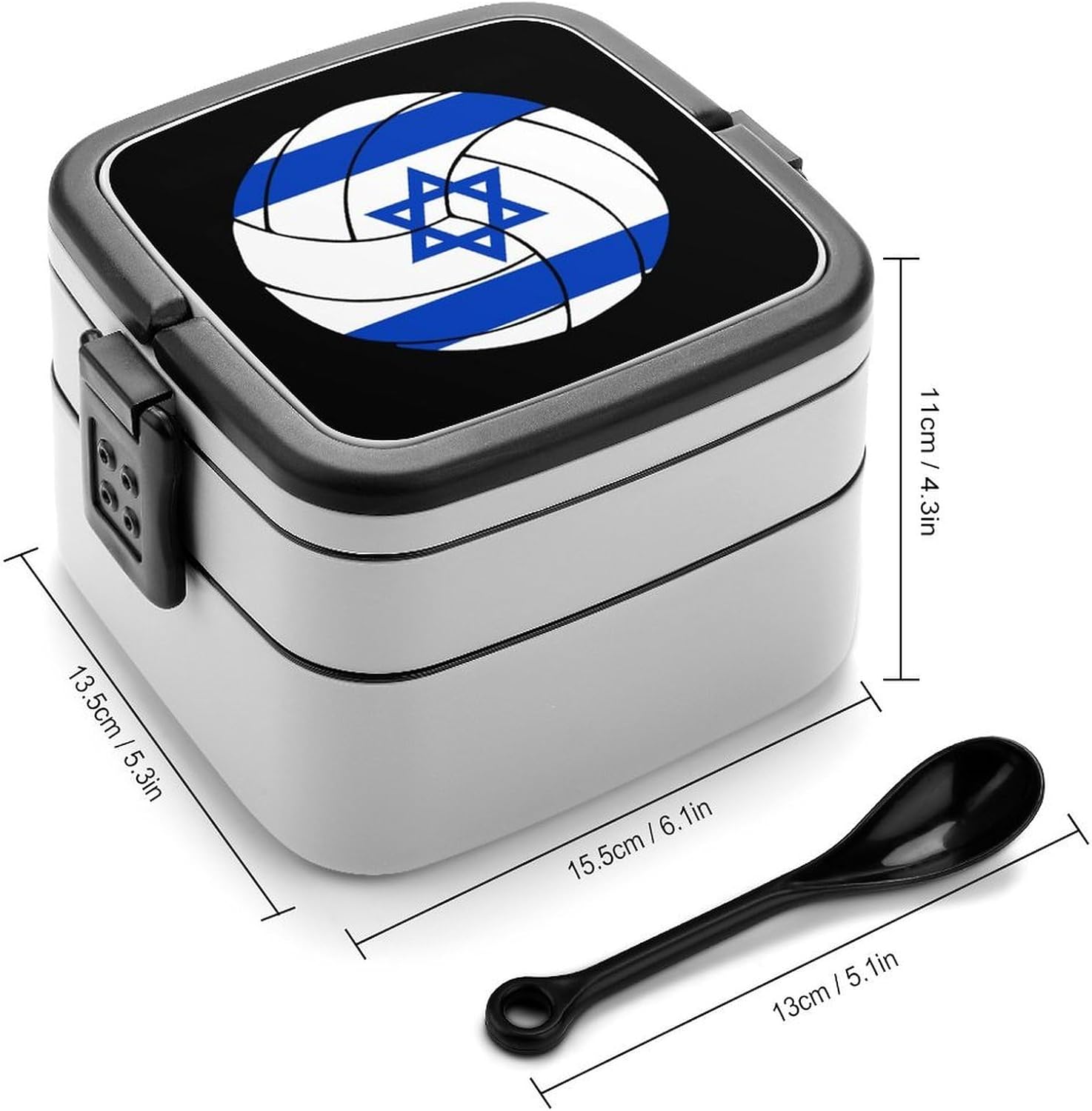 Israel Flag Volleyball Bento Box with Spoon 2 Layer Food Container Cute Lunch Box for Travel Dining Work