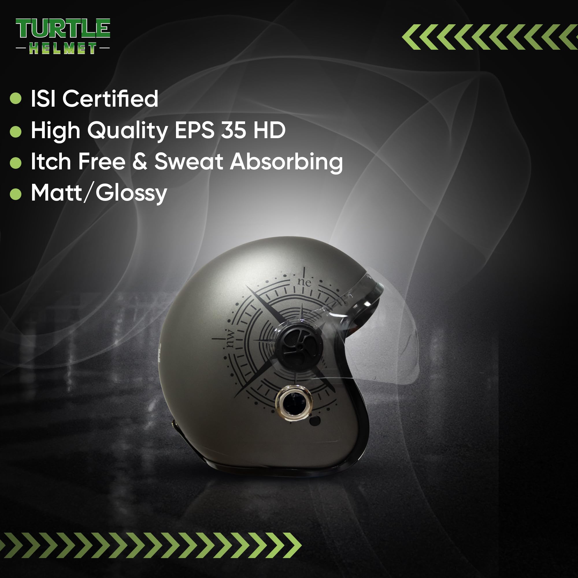 Turtle Helmet Star with Visor Half Face with Scratch Resistive Clear Visor & Hard Shell ABS Plastic Helmet, Grey, Large Size, (L-60 cm) 1